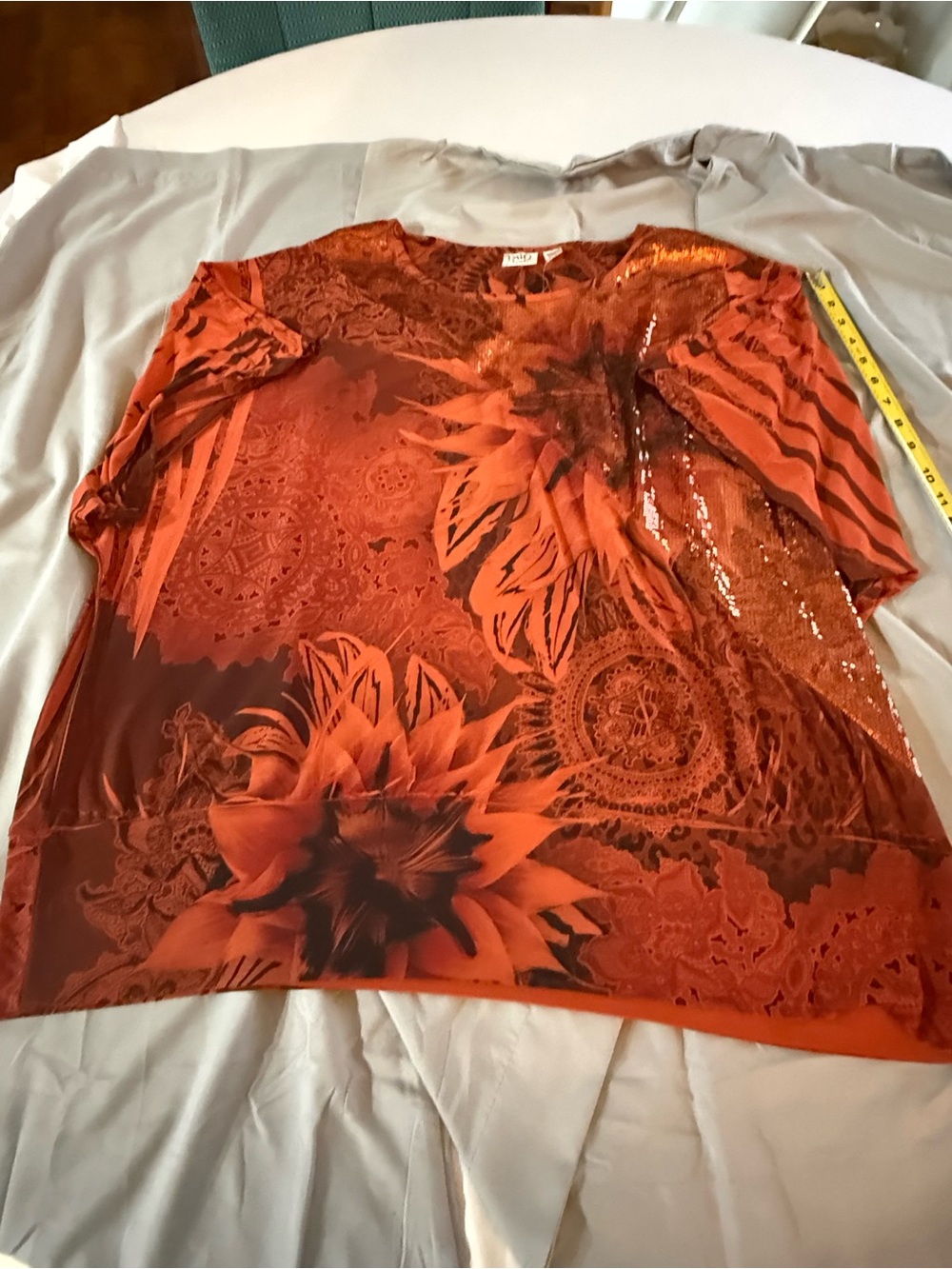 Cato Orange Floral & Mandala Short Sleeve Tee